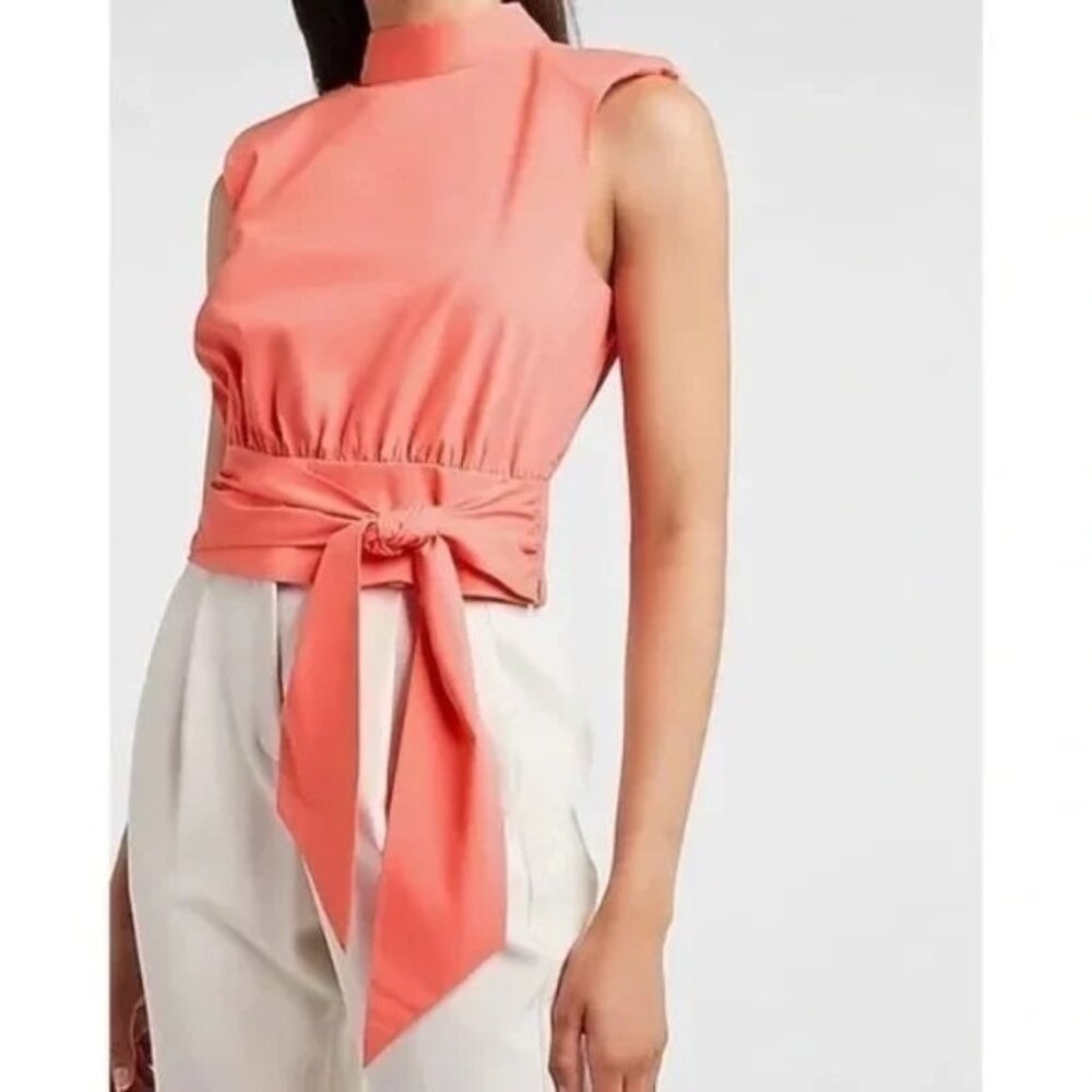 NWT Express Cropped Tie Front Padded Shoulder Mock Neck Tank | Extra Large